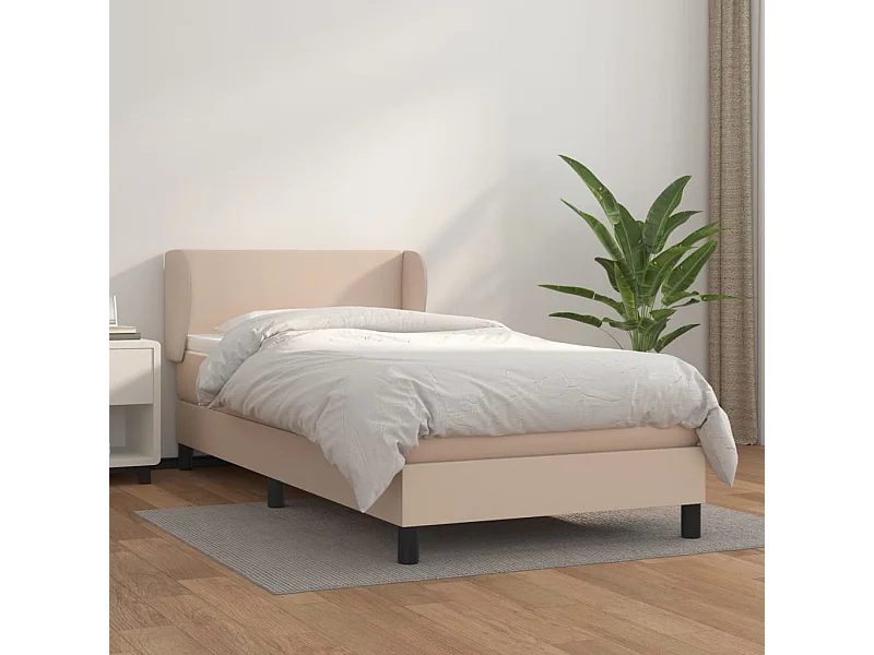 Conjunto Boxspring - 90x200 cm + Somieres + colchón cuero sintético capuchino ES41864