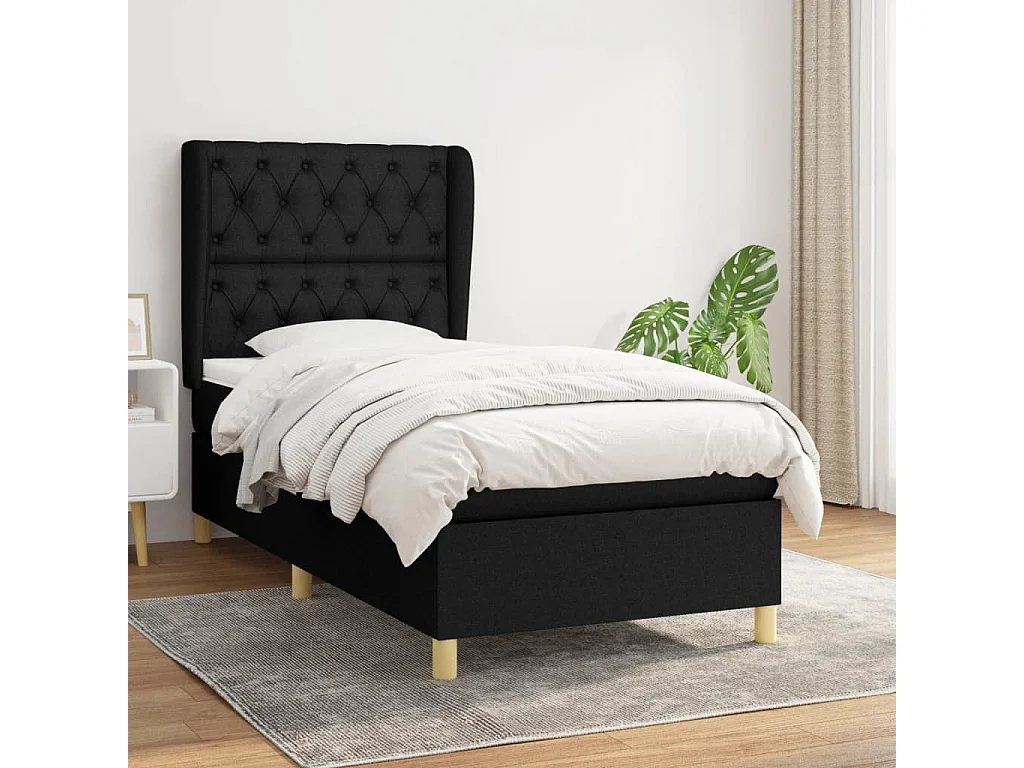 Conjunto Boxspring - 80x200 cm + Somieres + colchón tela negro ES38294