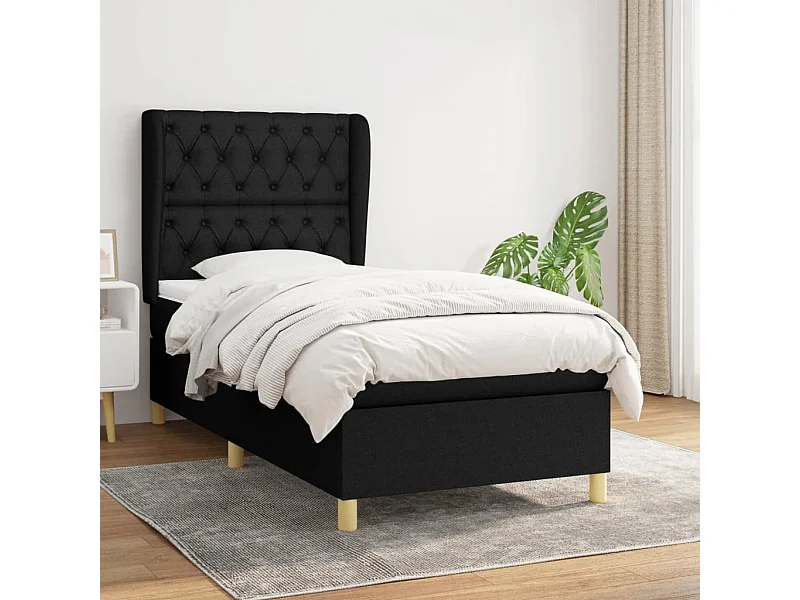 Conjunto Boxspring - 80x200 cm + Somieres + colchón tela negro ES38294