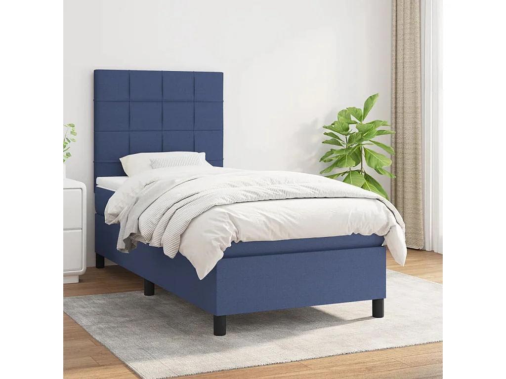 Conjunto Boxspring - 90x200 cm + Somieres + colchón tela azul ES41292