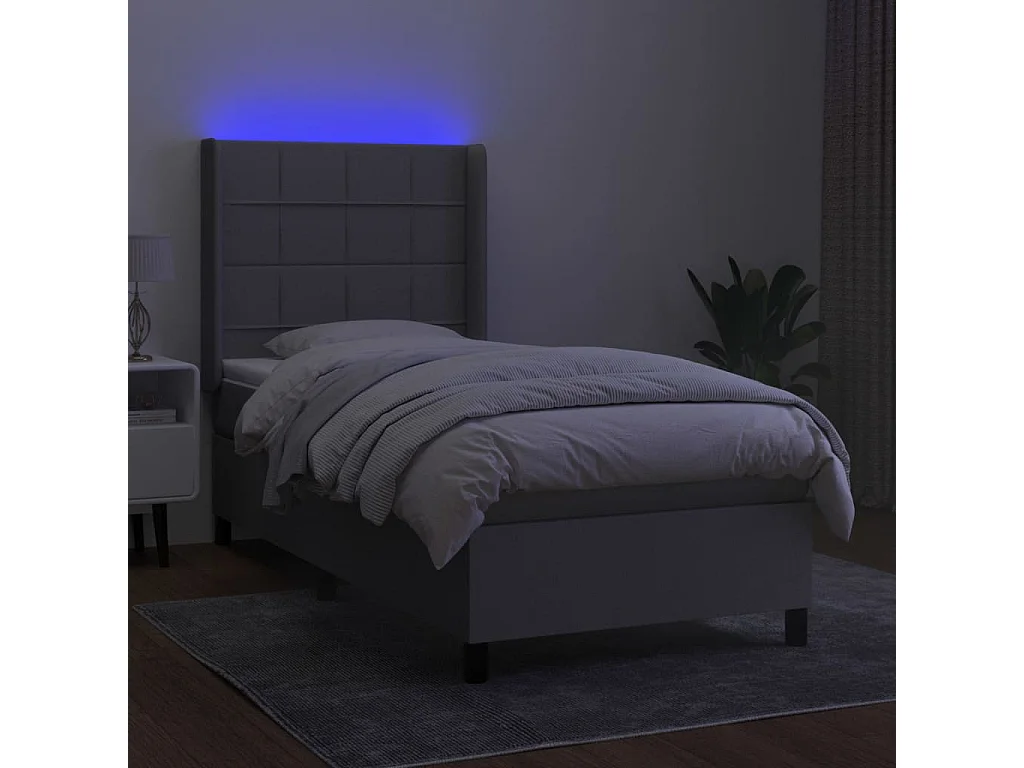 Conjunto Boxspring - 80x200 cm + Somieres + colchón + luces LED tela gris claro ES43433