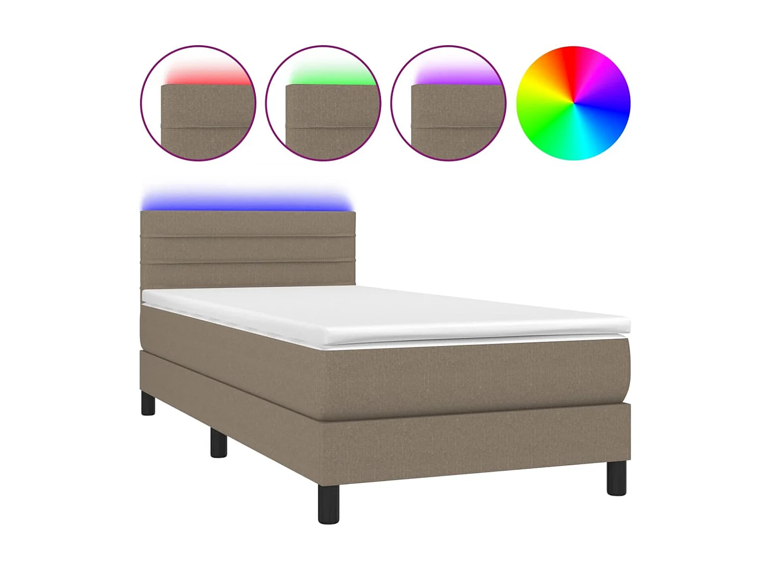 Cama continental colchão/LED 100x200cm tecido cinza-acastanhado PT941890
