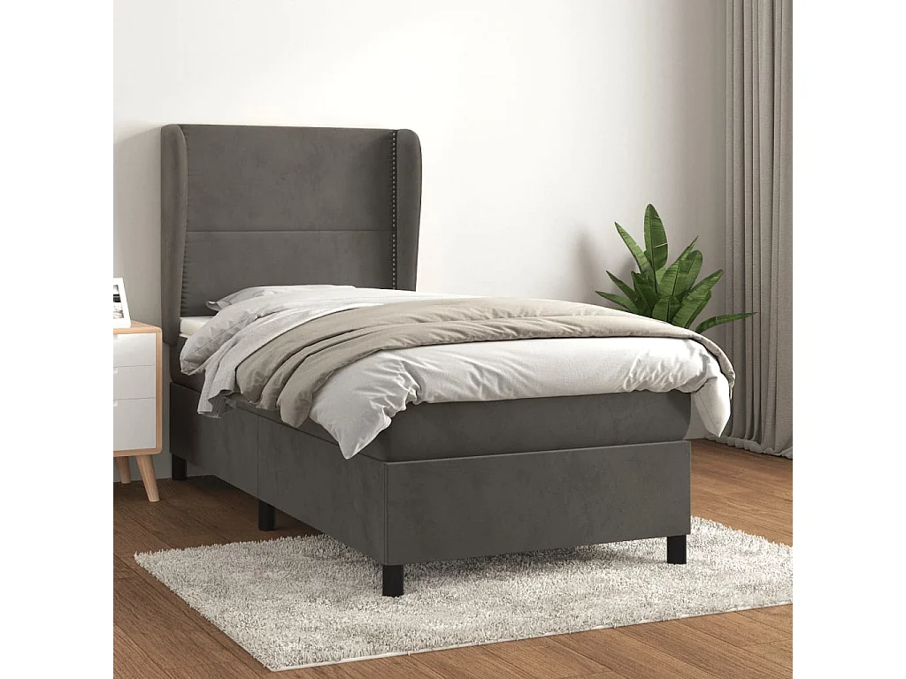 Conjunto Boxspring - 90x190 cm + Somieres + colchón terciopelo gris oscuro ES36340