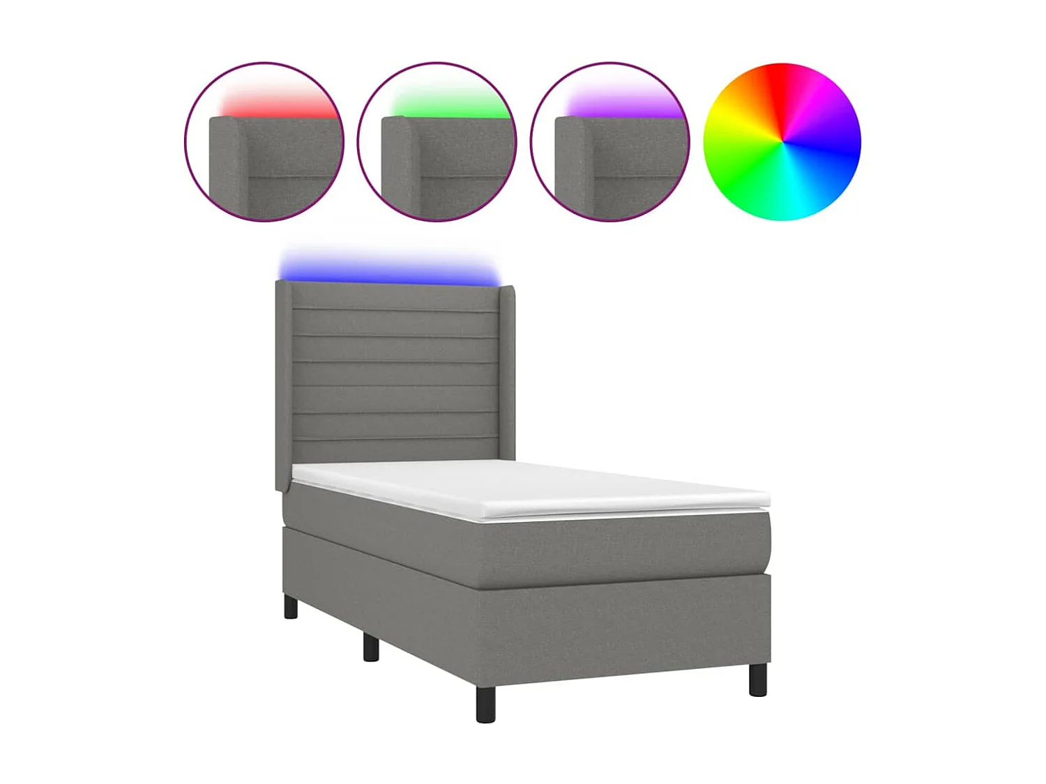 Conjunto Boxspring - 80x200 cm + Somieres + colchón + luces LED tela gris oscuro ES42897