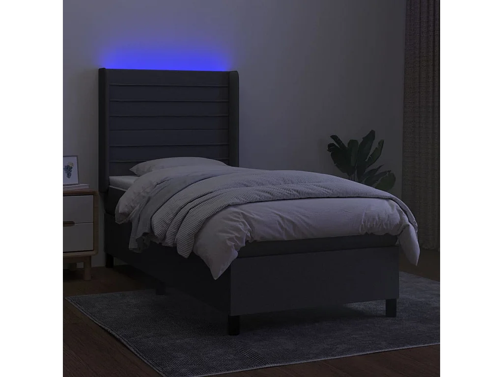 Conjunto Boxspring - 80x200 cm + Somieres + colchón + luces LED tela gris oscuro ES42897