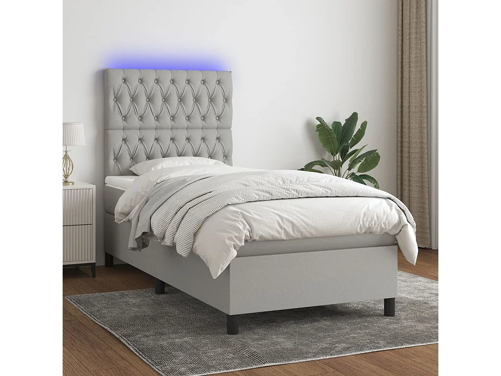 Conjunto Boxspring - 80x200 cm + Somieres + colchón + luces LED tela gris claro ES43567