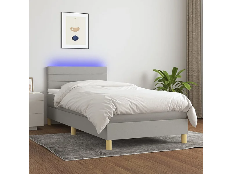 Conjunto Boxspring - 80x200 cm + Somieres + colchón tela y LED gris claro ES43483