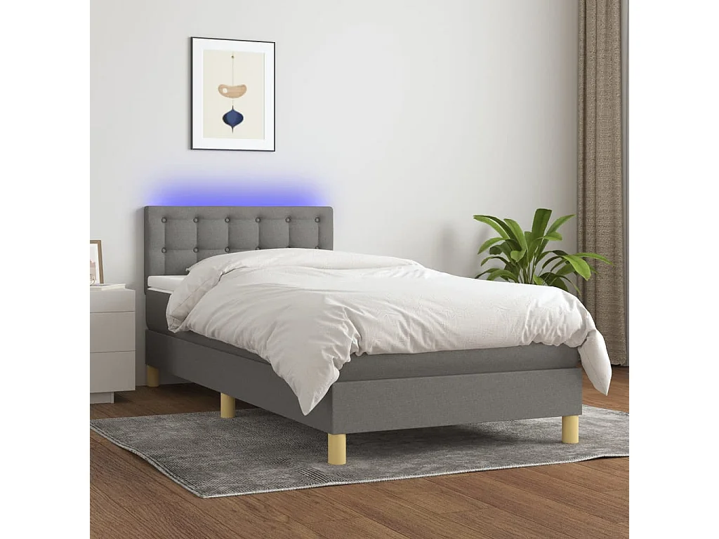 Conjunto Boxspring - 90x200 cm + Somieres + colchón + LED tela gris oscuro ES43406