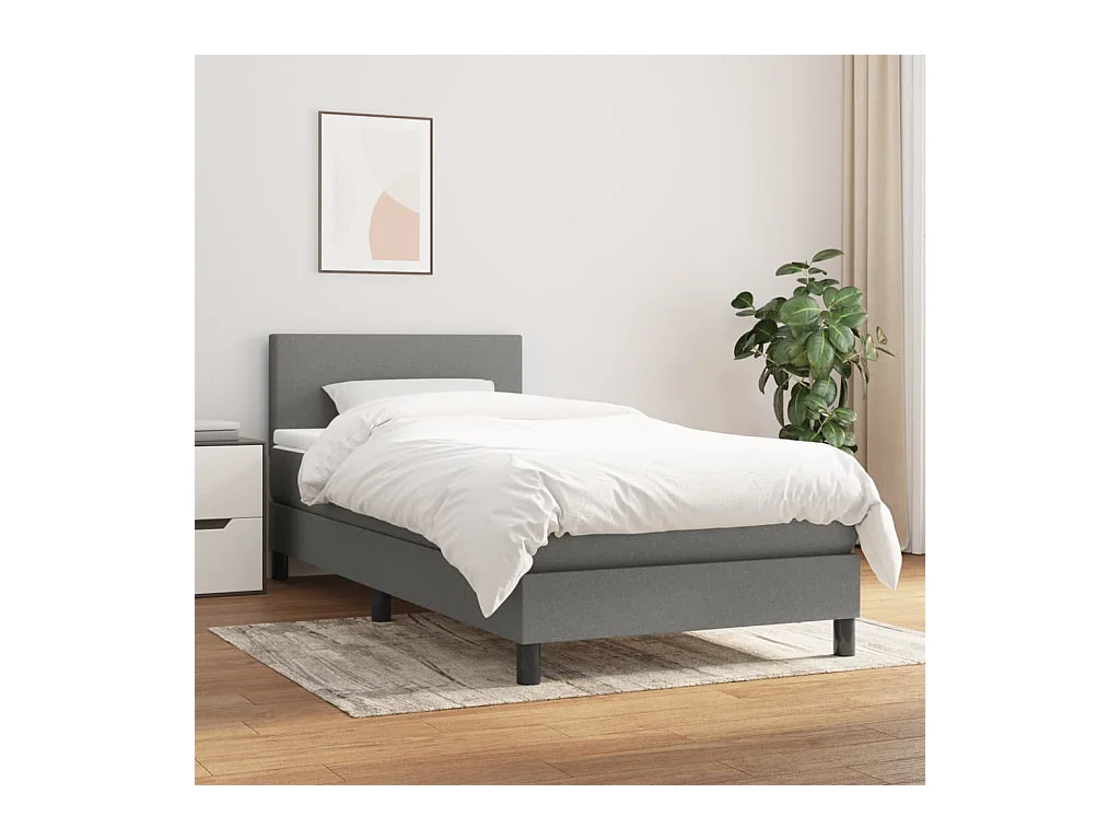 Ensemble complet boxspring - 90x190 cm + sommier tapissier + matelas Gris foncé Tissu SRGW47641