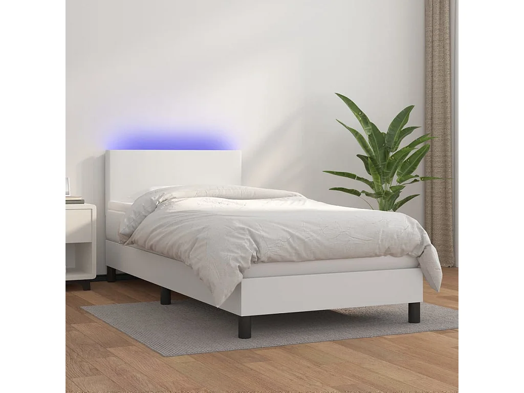 Conjunto Boxspring - 90x190 cm + Somieres + colchón + LED cuero sintético blanco ES44927