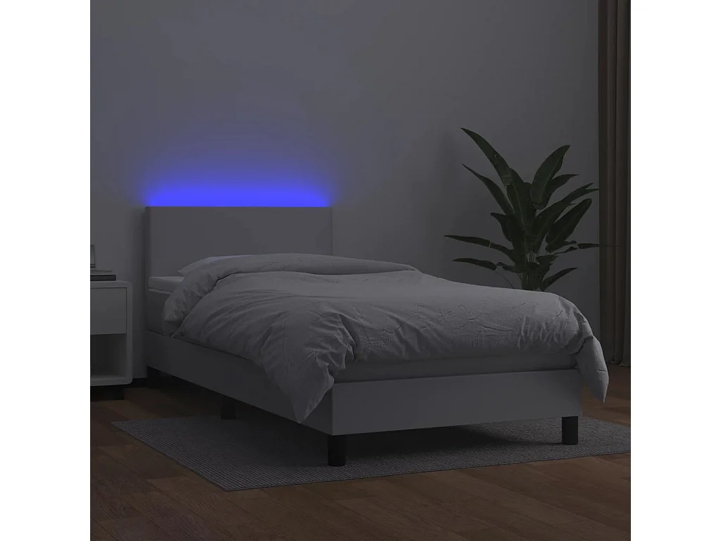 Conjunto Boxspring - 90x190 cm + Somieres + colchón + LED cuero sintético blanco ES44927