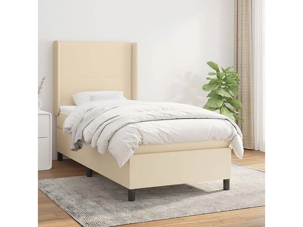 Conjunto Boxspring - 90x200 cm + Somieres + colchón tela color crema ES39966