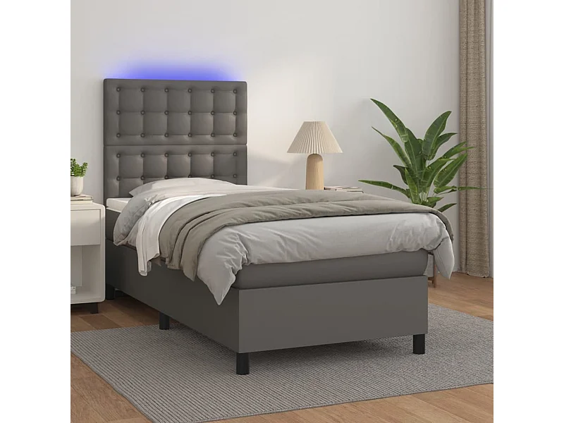 LED-Boxspringbett mit Matratze,Bett für Schlafzimmer Grau 90x190 cm Kunstleder -CFW60108