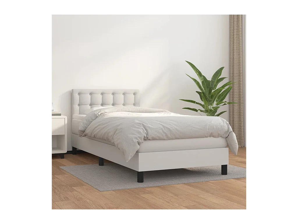 Ensemble complet boxspring - 90x200 cm + sommier tapissier + matelas Blanc Similicuir SRGW93090
