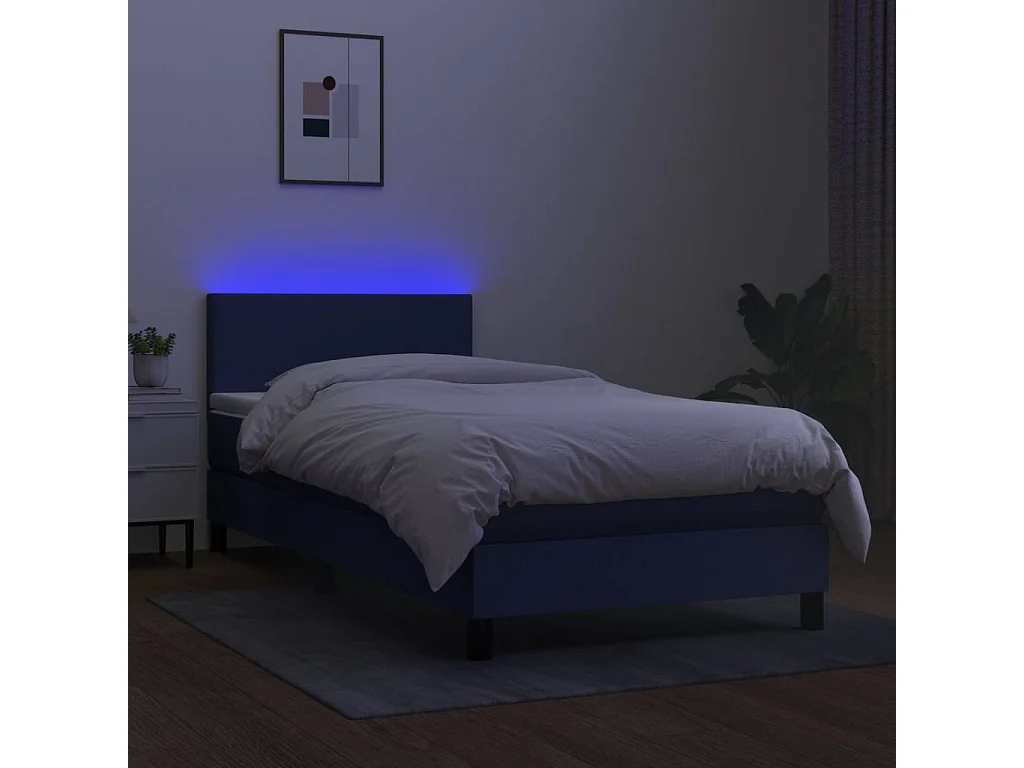 Conjunto Boxspring - 90x200 cm + Somieres + colchón + LED tela azul ES43652