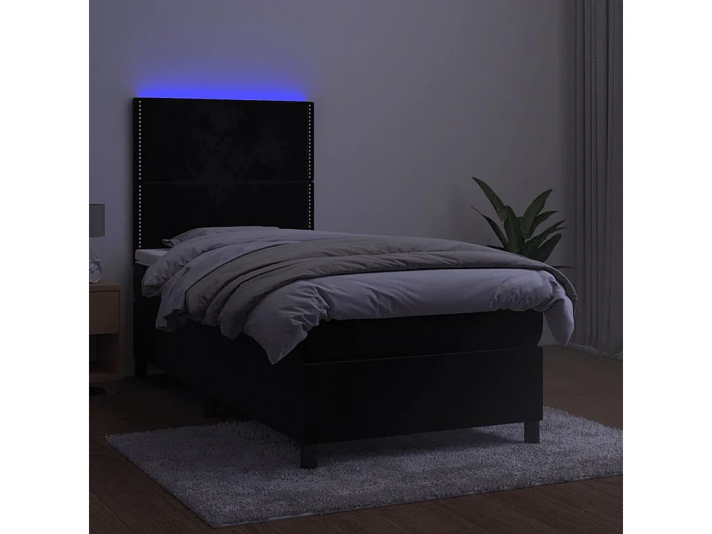 Cama continental c/ colchão/LED 100x200 cm veludo preto PT773163