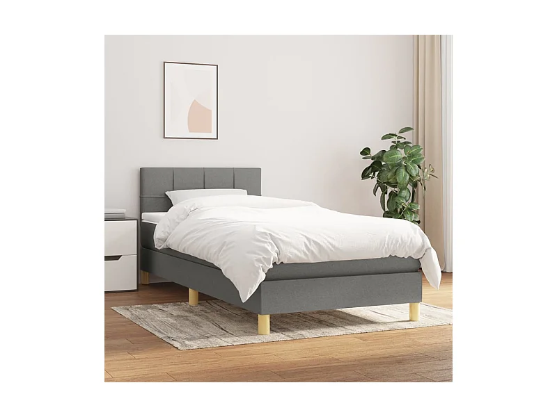 Cama continental com molas+ colchão 90x200 cm tecido cinzento-escuro PT284805