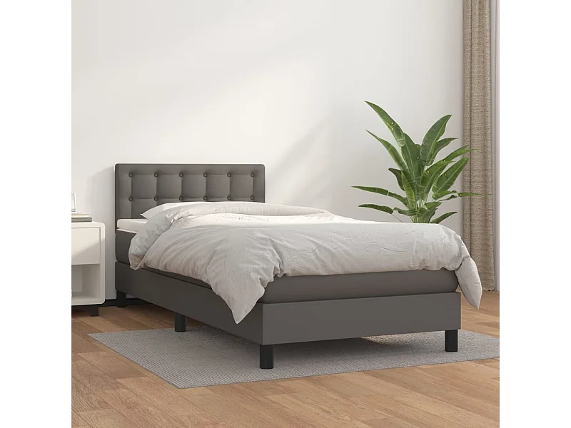 Conjunto Boxspring - 100x200 cm + Somieres + colchón cuero sintético gris ES38780