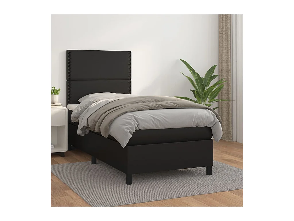 Ensemble complet boxspring - 80x200 cm + sommier tapissier + matelas Noir Similicuir SRGW75082