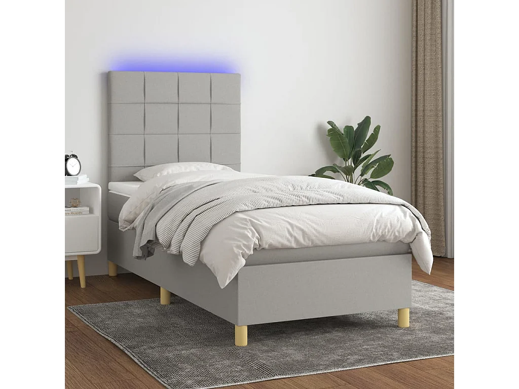 Ensemble complet boxspring - 90x190 cm + sommier à lattes de lit + matelas + LED Gris clair SRGW47545