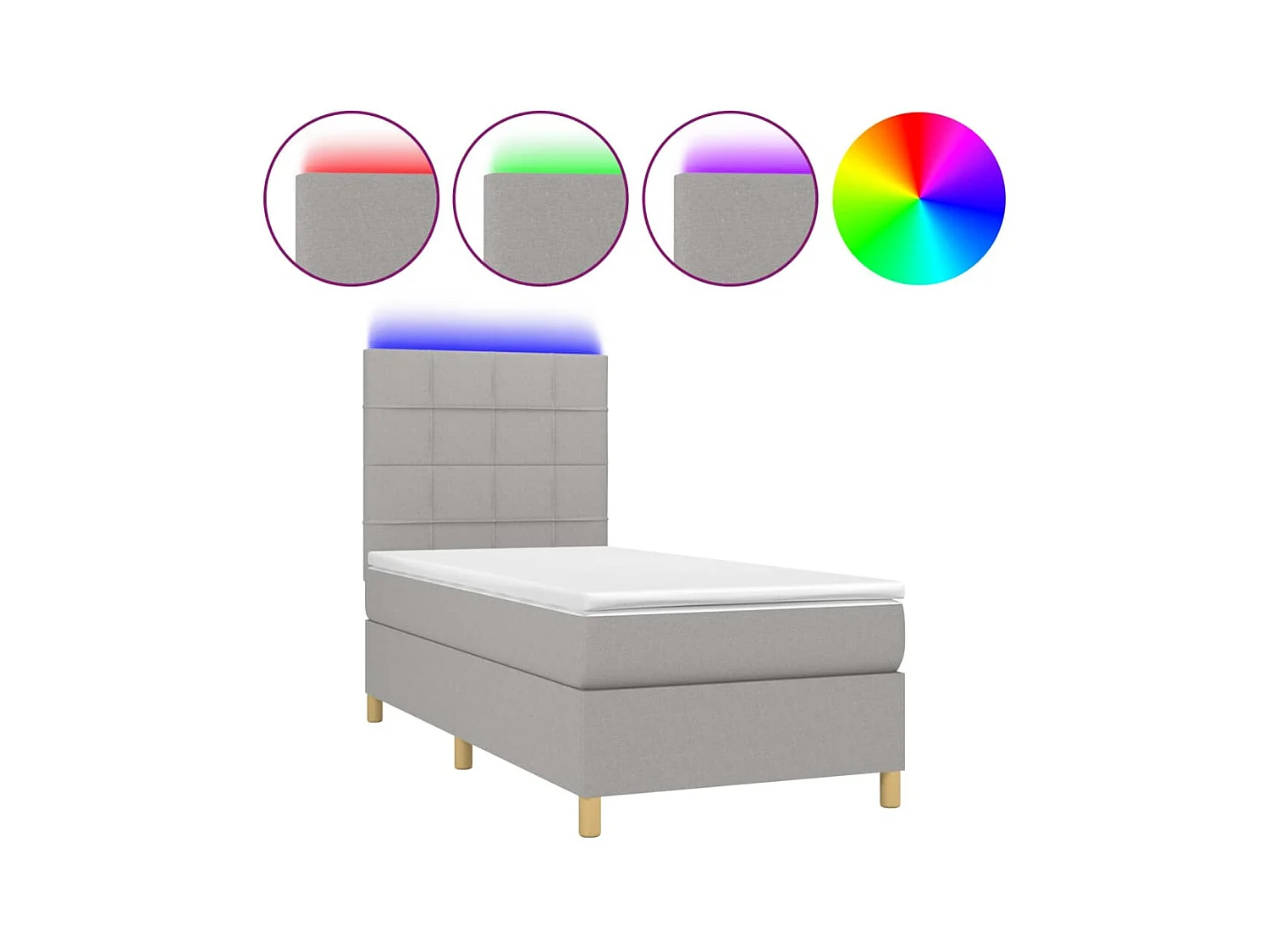 Conjunto Boxspring - 90x190 cm + Somieres + colchón + luces LED tela gris claro ES43515