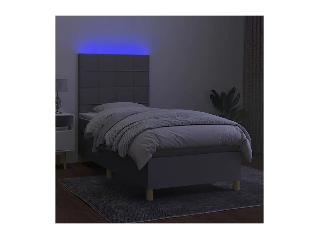 Conjunto Boxspring - 90x190 cm + Somieres + colchón + luces LED tela gris claro ES43515