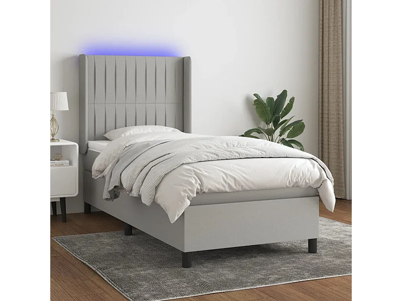 Conjunto Boxspring - 80x200 cm + Somieres + colchón + luces LED tela gris claro ES43349
