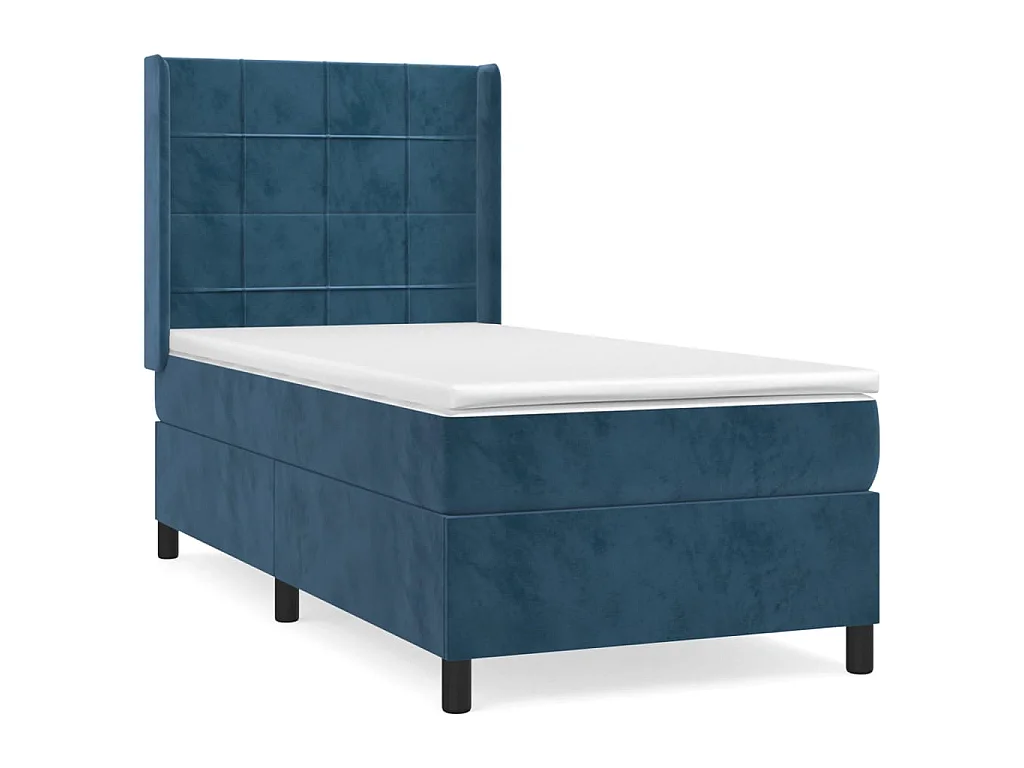 Cama continental com molas+ colchão 90x190 cm veludo azul-escuro PT772172