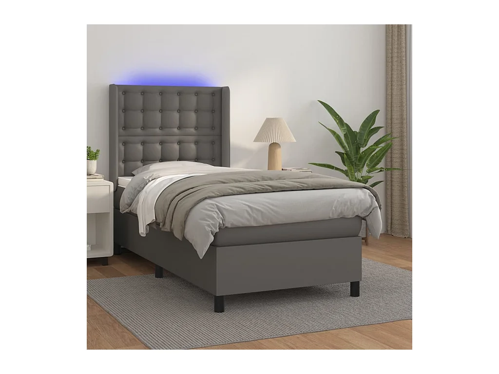 Ensemble complet boxspring - 80x200 cm + sommier à lattes de lit+ matelas LED Gris Similicuir SRGW82300