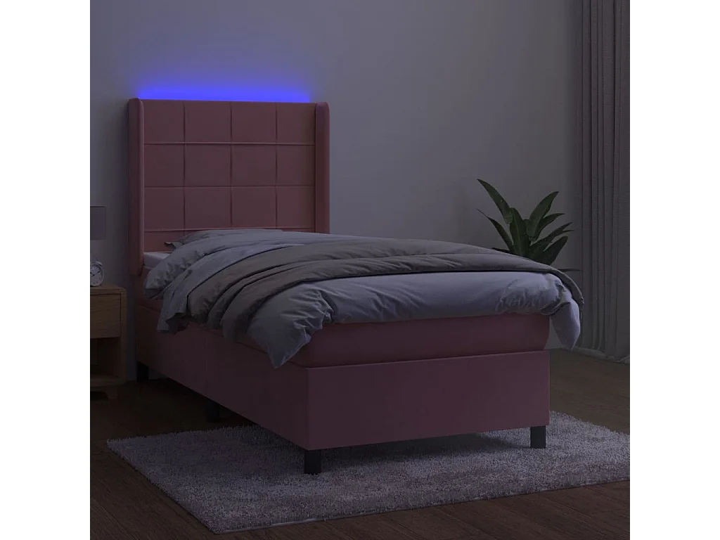 LED-Boxspringbett mit Matratze,Bett für Schlafzimmer Rosa 90x190 cm Samt -CFW84440