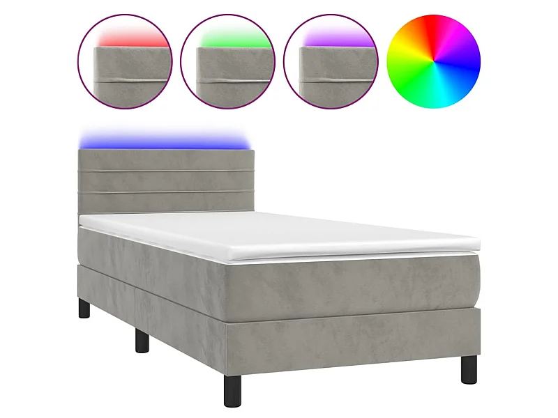 Ensemble complet boxspring - 90x200 cm + sommier à lattes de lit + matelas + LED Gris clair SRGW95141