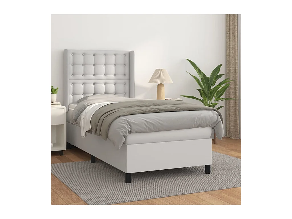 Cama continental com molas+ colchão 80x200 cm couro artificial branco PT970650