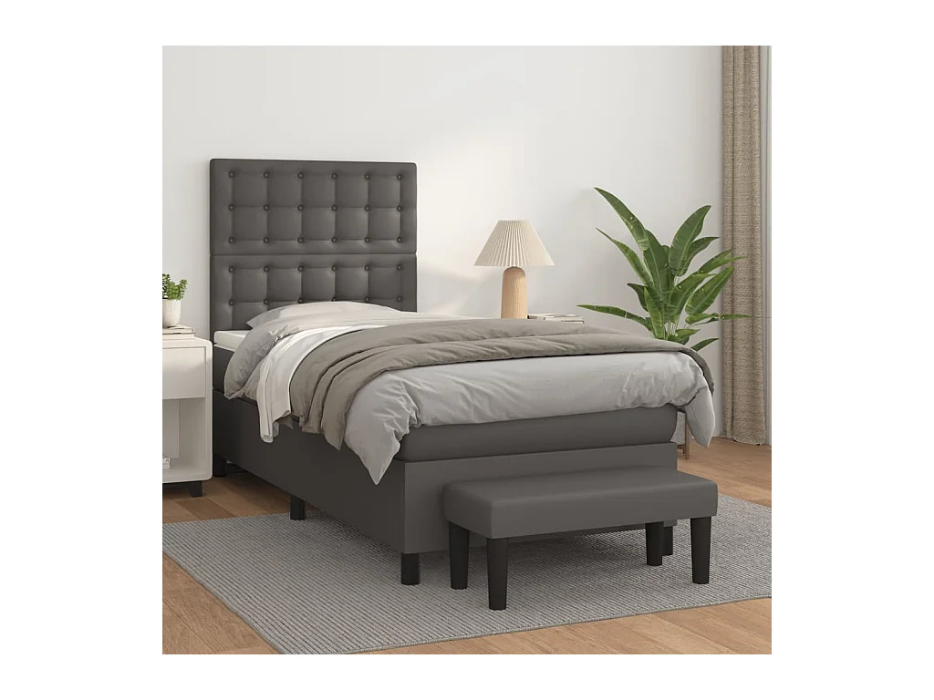 Ensemble complet boxspring - 80x200 cm + sommier tapissier + matelas Gris Similicuir SRGW87700