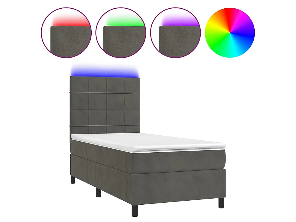 LED-Boxspringbett mit Matratze,Bett für Schlafzimmer Dunkelgrau 90x200 cm Samt -CFW52580