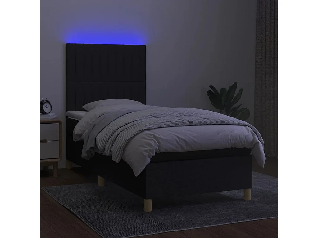 Conjunto Boxspring - 80x200 cm + Somieres + colchón + luces LED tela negro ES42013