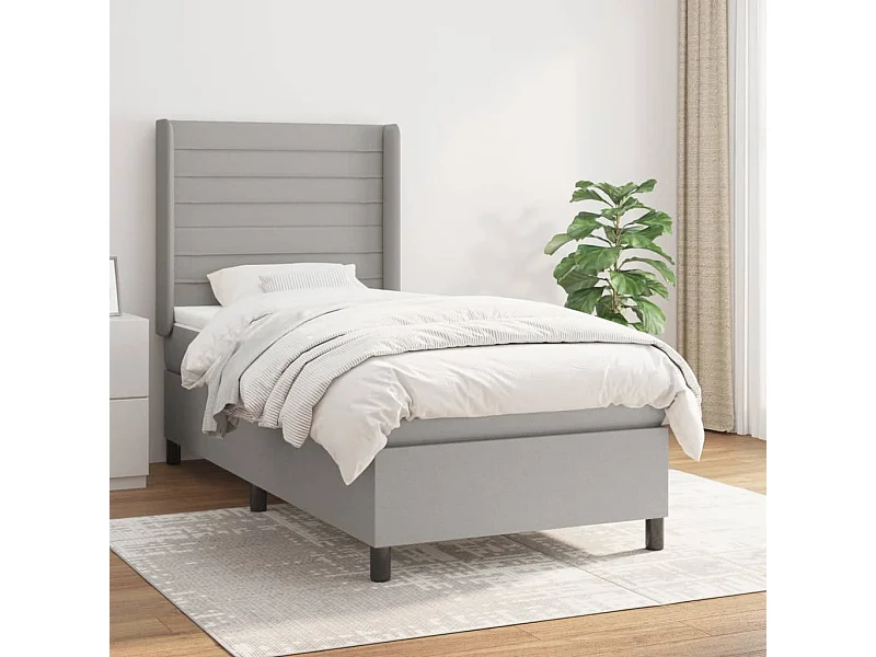 Cama continental com molas+ colchão 90x190 cm tecido cinzento-claro PT208364