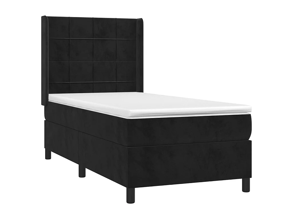 Ensemble complet boxspring - 100x200 cm + sommier à lattes de lit+ matelas + LED Noir Velours SRGW21415