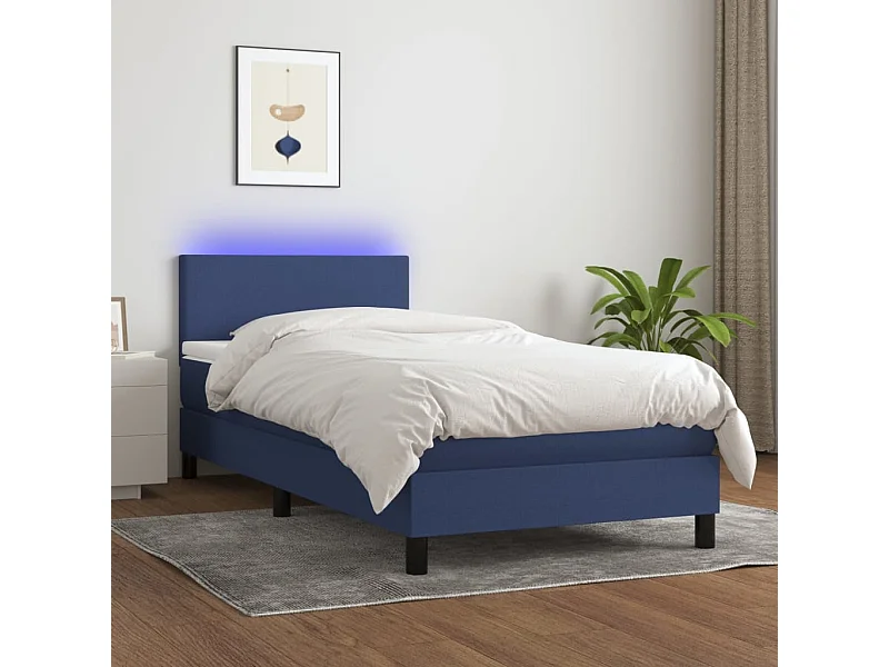 Conjunto Boxspring - 100x200 cm + Somieres + colchón + LED tela azul ES44190
