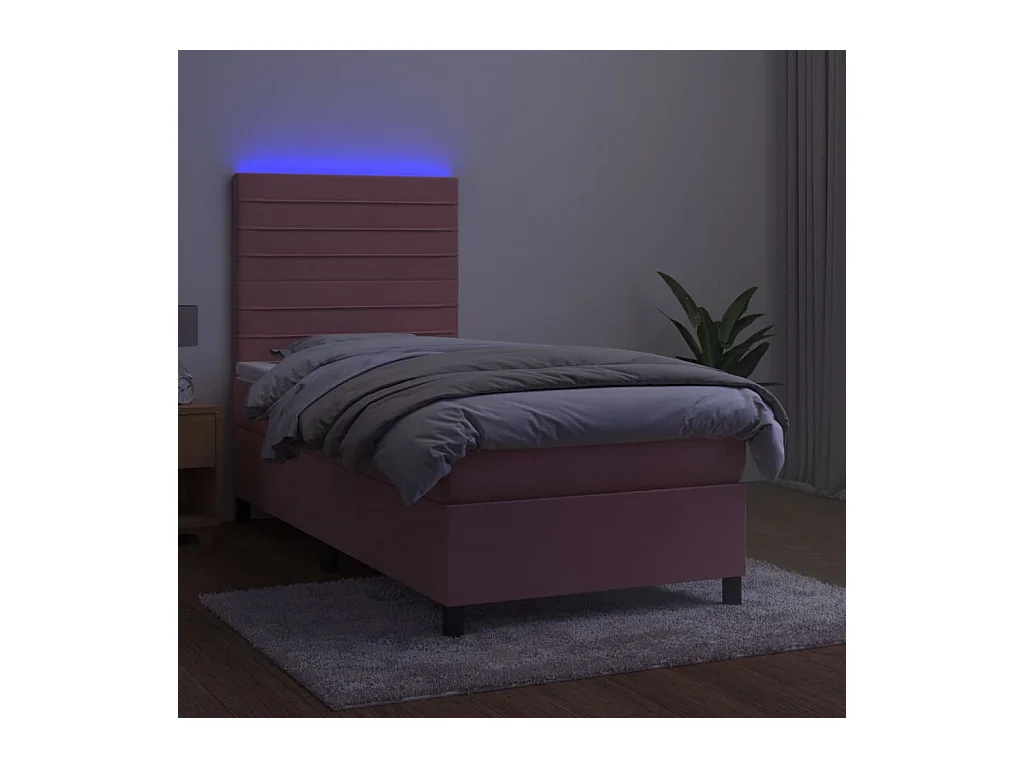 Cama continental c/ colchão/LED 90x200 cm veludo rosa PT438533