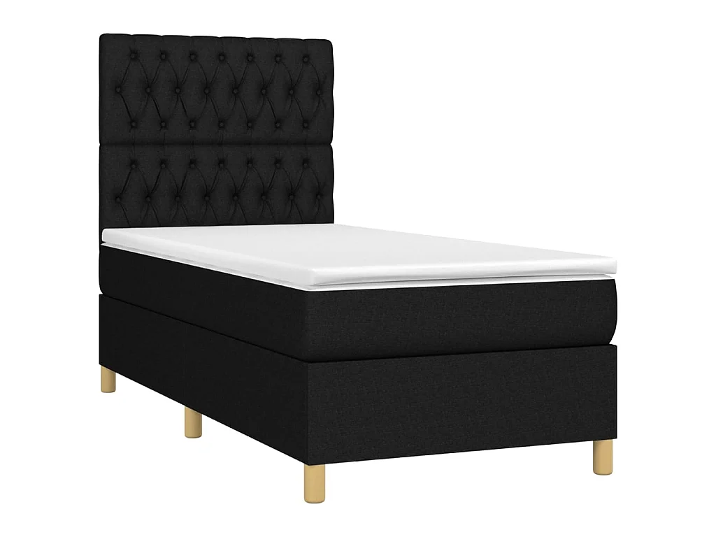 Conjunto Boxspring - 90x200 cm + Somieres + colchón + luces LED tela negro ES43517