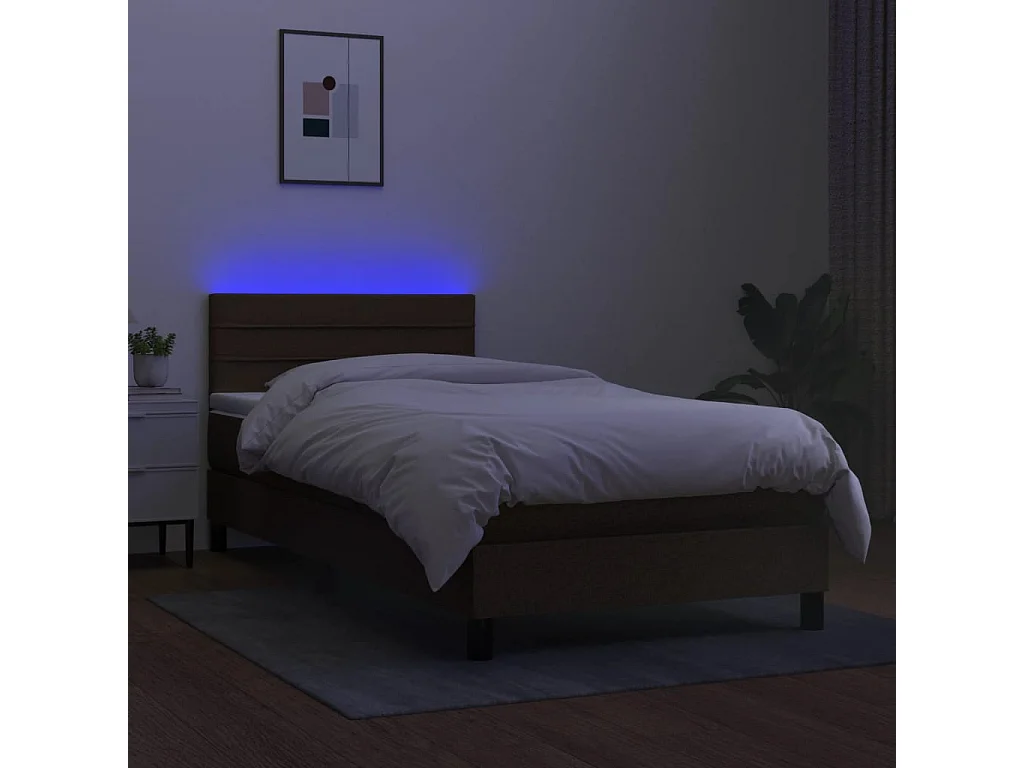 Ensemble complet boxspring - 90x200 cm + sommier à lattes de lit + matelas + LED Marron foncé SRGW32062