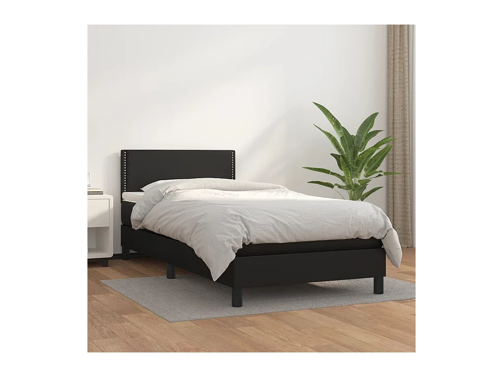 Ensemble complet boxspring - 90x200 cm + sommier tapissier + matelas Noir Similicuir SRGW15549