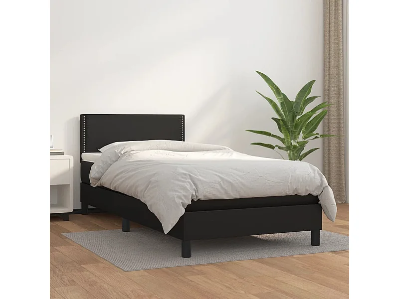 Ensemble complet boxspring - 90x200 cm + sommier tapissier + matelas Noir Similicuir SRGW15549