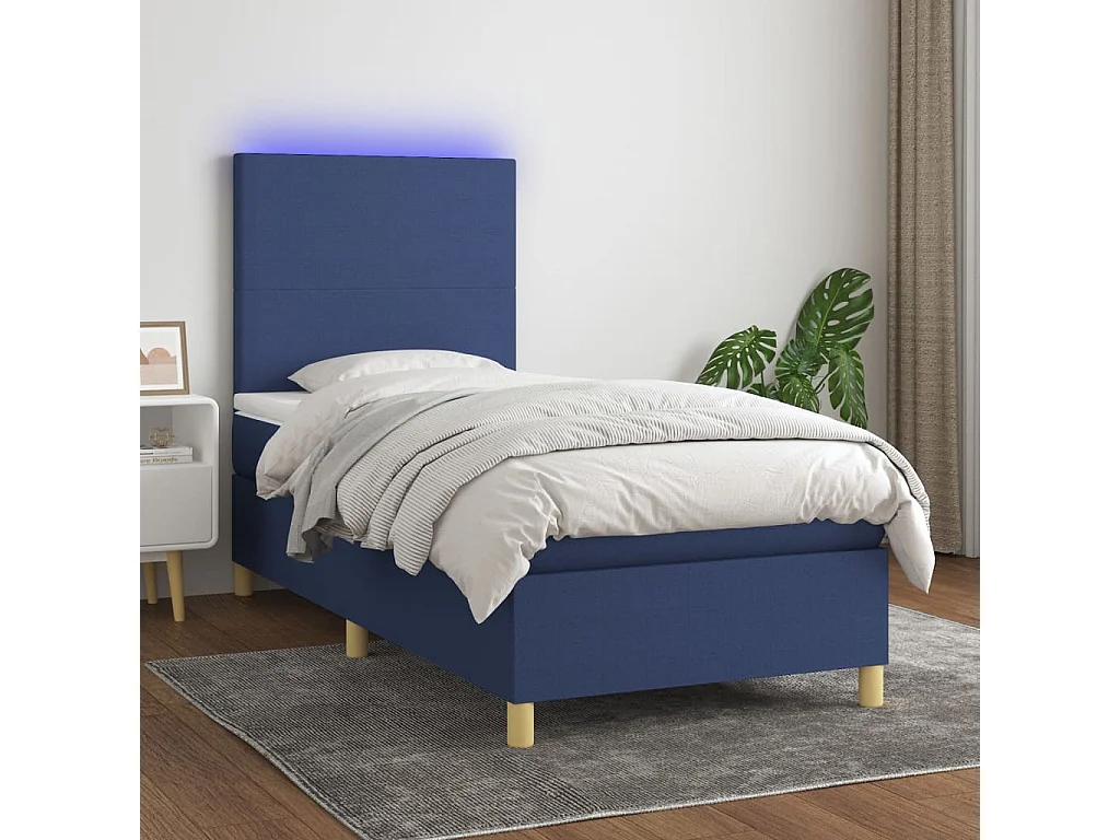LED-Boxspringbett mit Matratze,Bett für Schlafzimmer Blau 90x200 cm Stoff -CFW67695