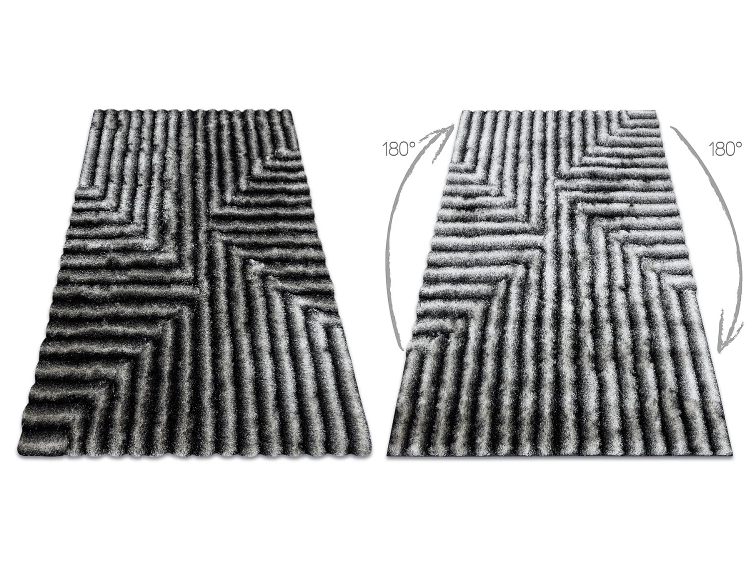 Tapis moderne FLIM 010-B3 shaggy, labyrinthe - Structural noir / gris 80x150 cm