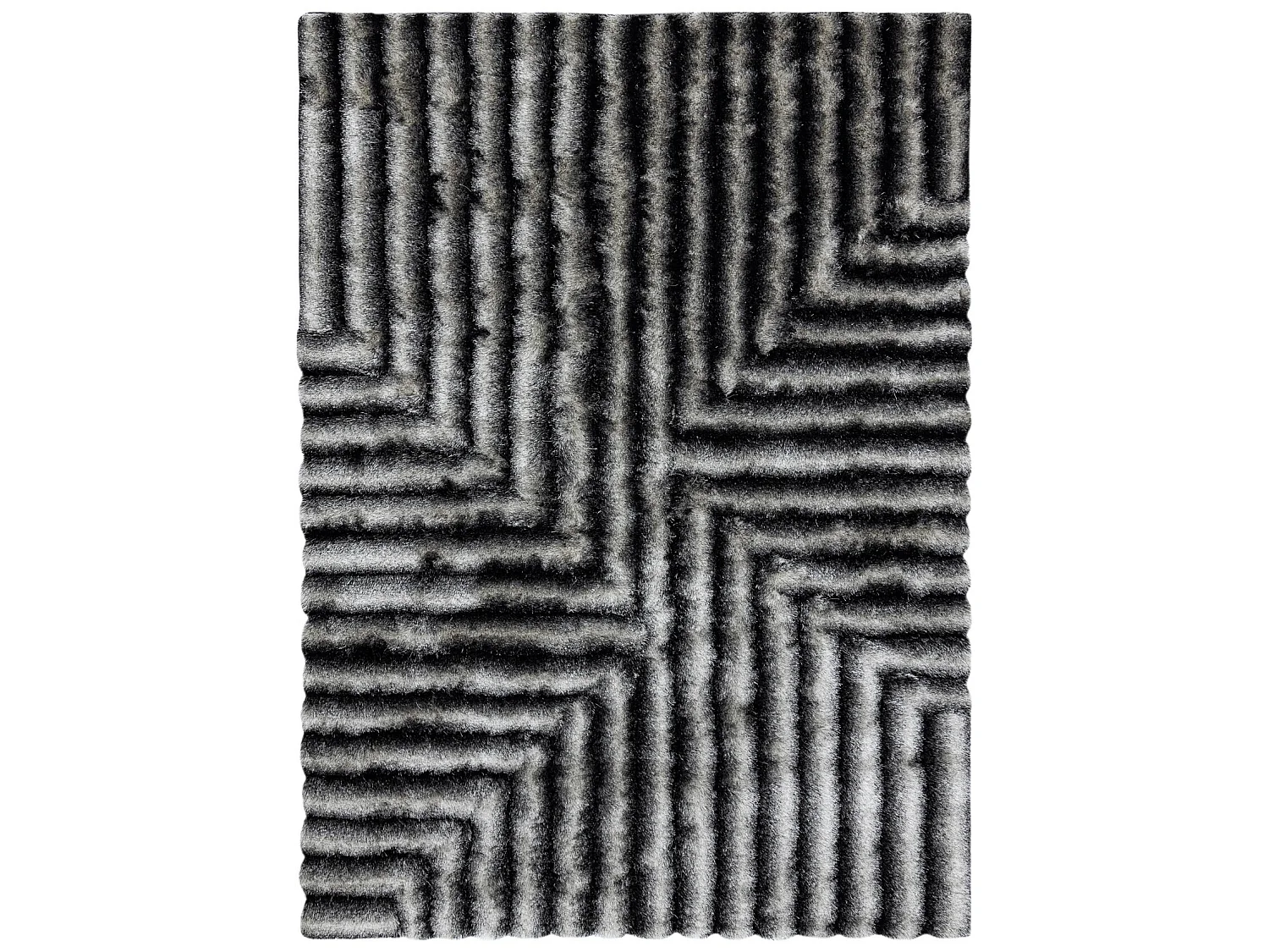 Tapis moderne FLIM 010-B3 shaggy, labyrinthe - Structural noir / gris 80x150 cm