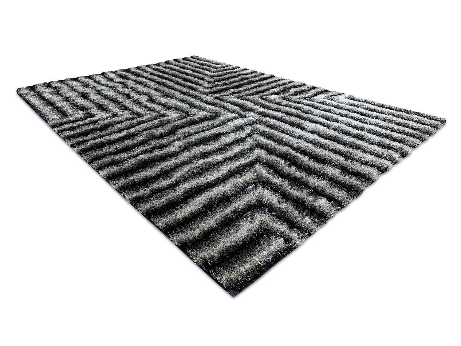 Tapis moderne FLIM 010-B3 shaggy, labyrinthe - Structural noir / gris 80x150 cm