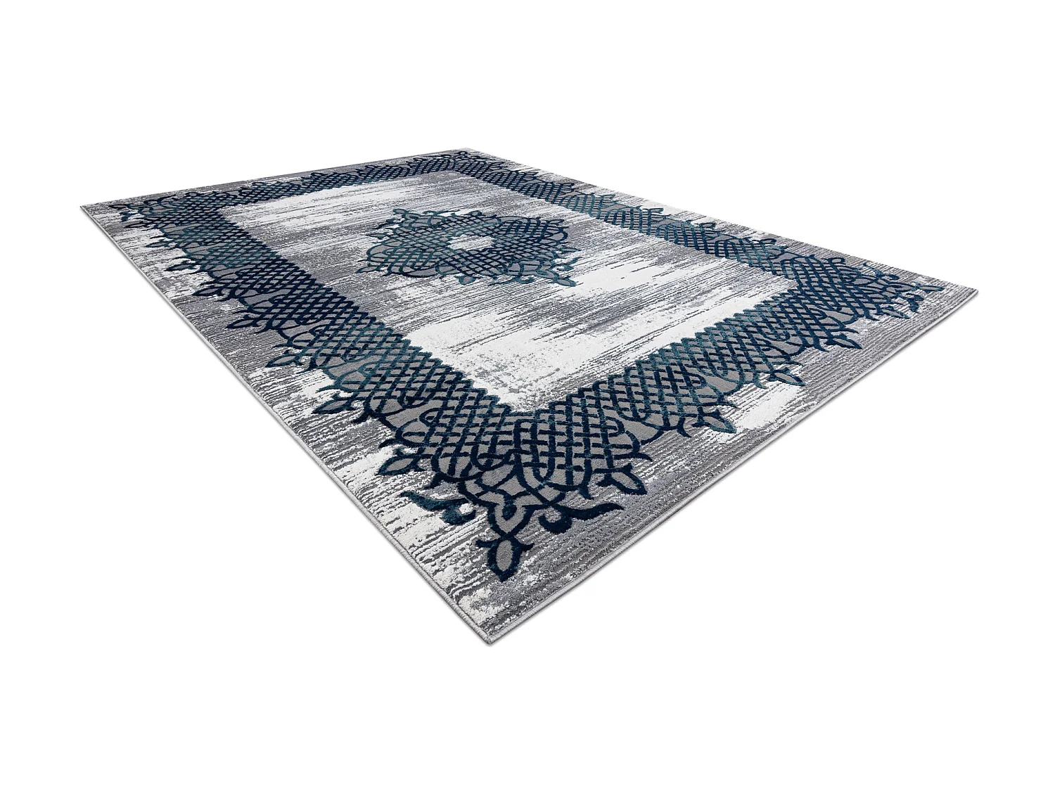 Tapijt CORE W9797 Kader, Rosette - structureel, twee lagen vlies, blau 140x190 cm