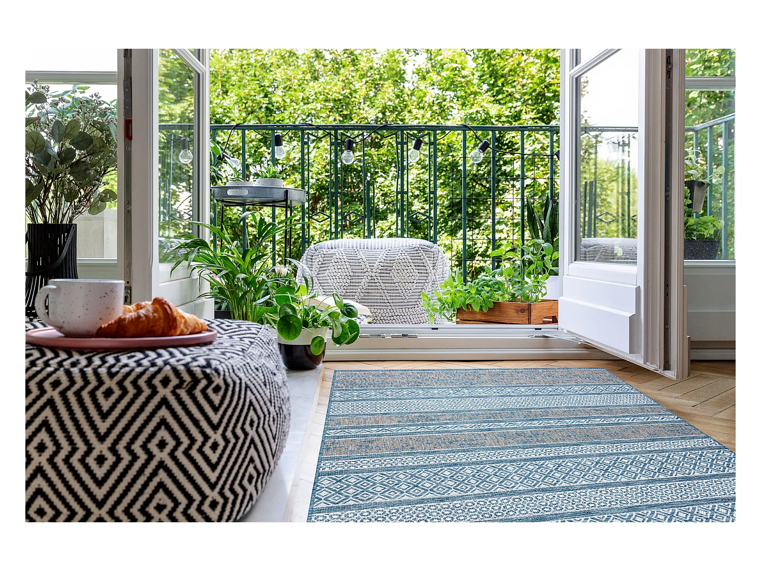 Sisal tapijt SISAL LOFT 21118 BOHO ivoor/zilver/blauw 140x200 cm