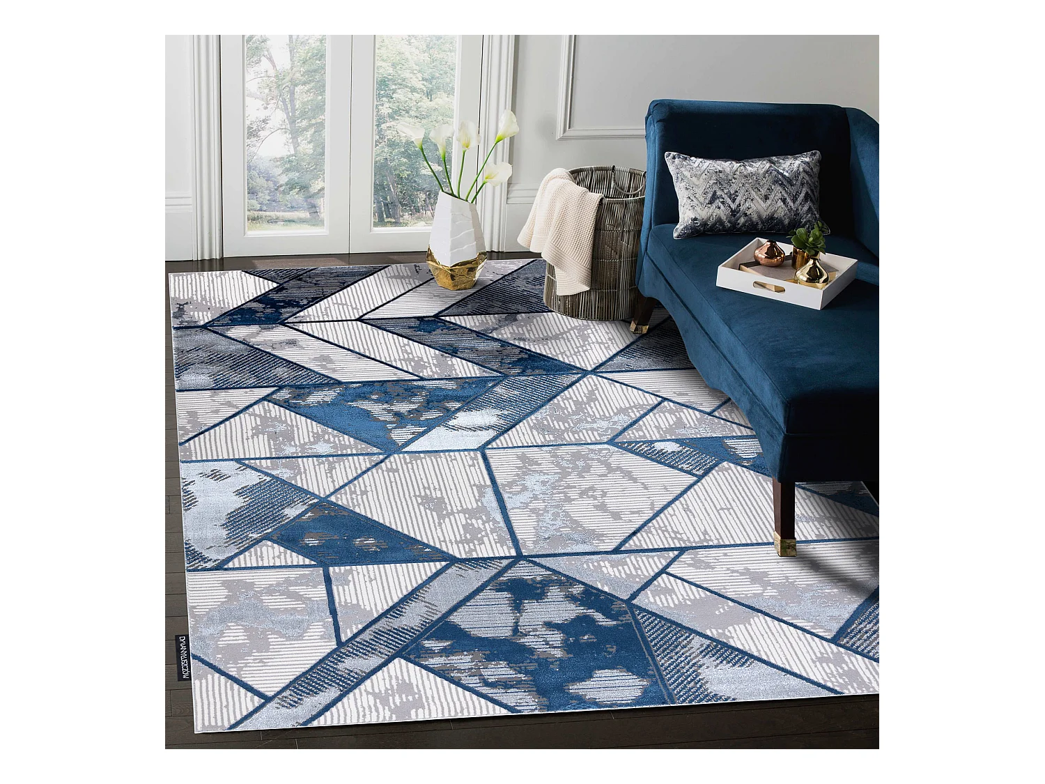 Tapis DE LUXE moderne 632 Géométrique - Structural crème / bleu fon 140x190 cm
